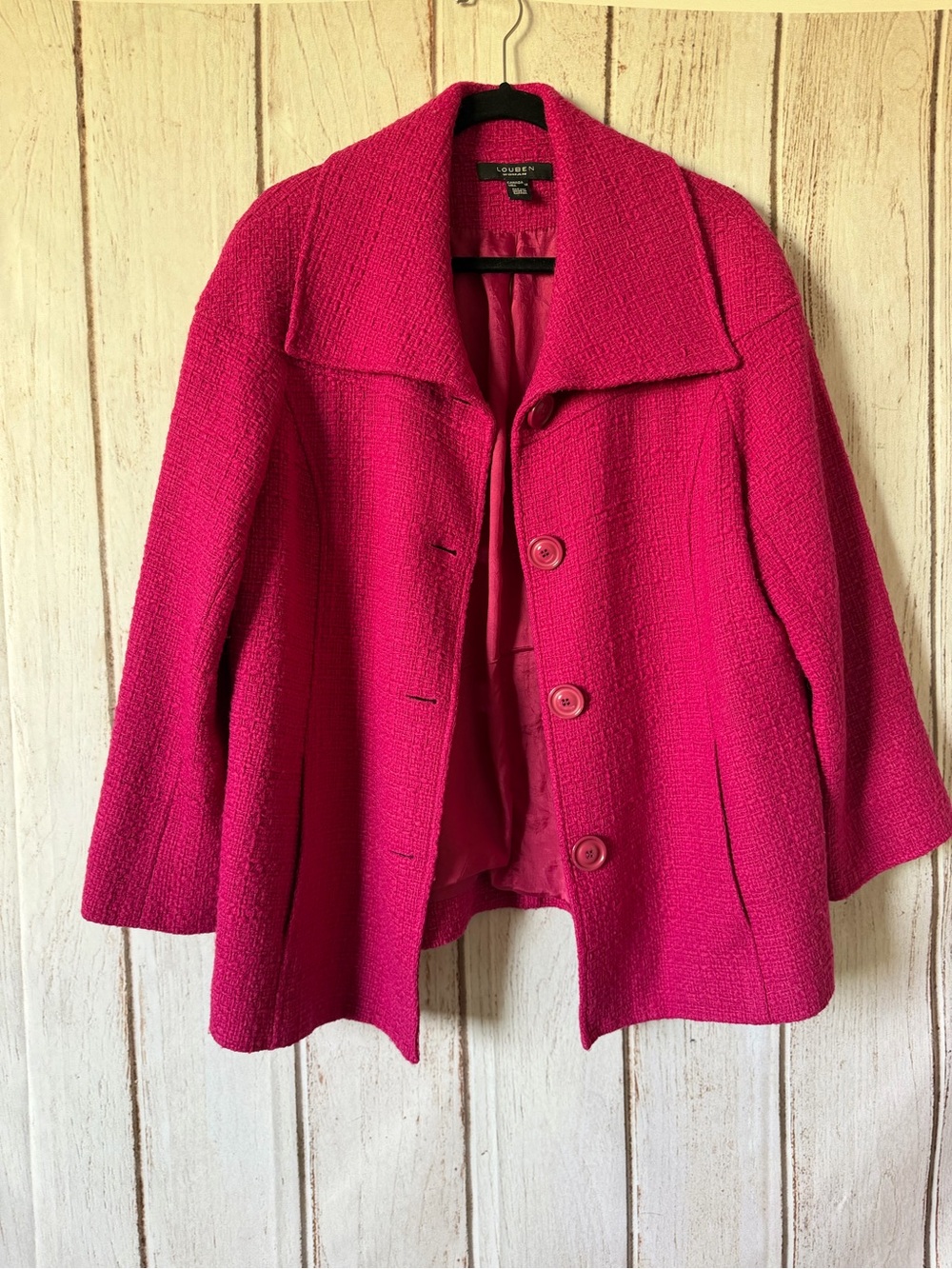 Louben Woman 14W Magenta Pink Wool Blend Jacket Tweed Blazer Made in Canada